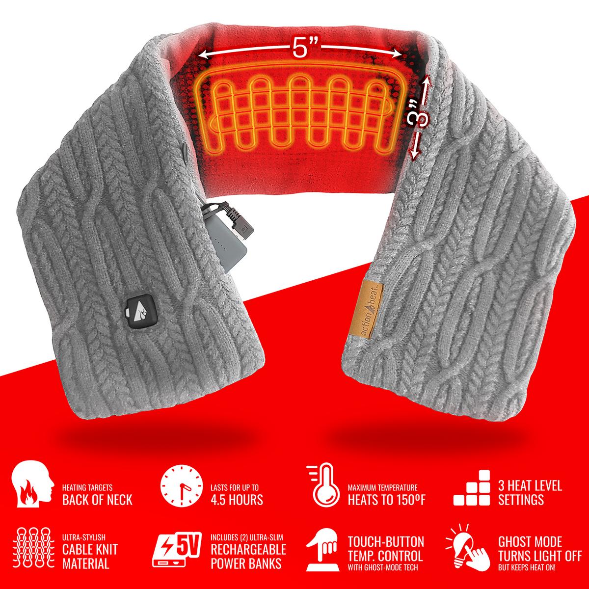 ActionHeat 5V Battery Heated Cable Knit Wrap Scarf - Battery