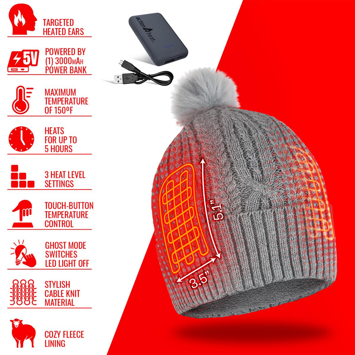 ActionHeat 5V Battery Heated Cable Knit Hat - Battery