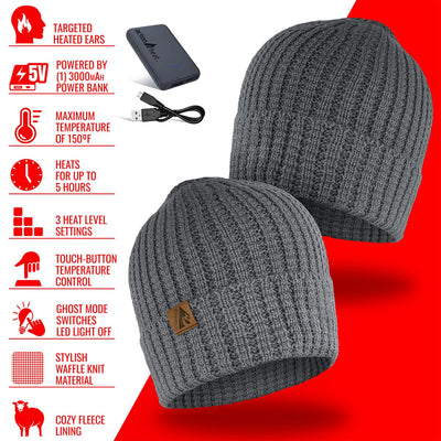 ActionHeat 5V Battery Heated Waffle Knit Hat - Full Set
