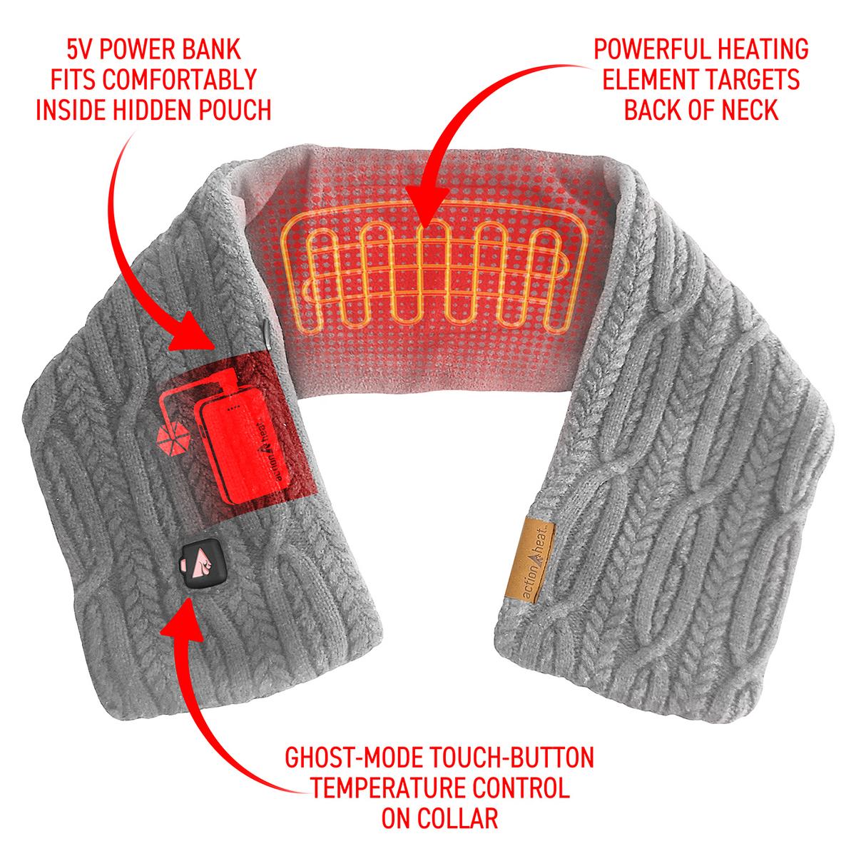 ActionHeat 5V Battery Heated Cable Knit Wrap Scarf - Info