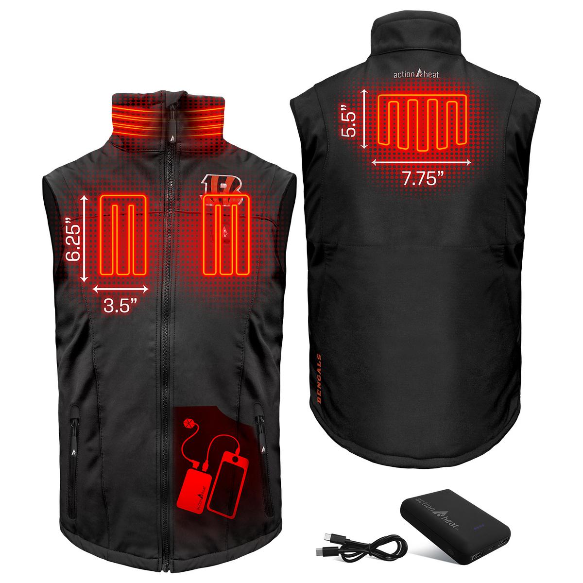 ActionHeat Cincinnati Bengals 5V Men's Softshell Battery Heated Vest - Back