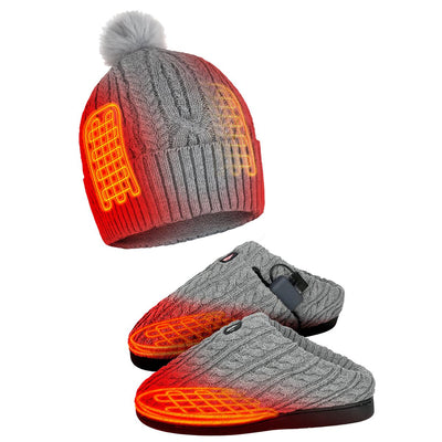 ActionHeat 5V Battery Heated Cable Knit Hat & Slippers Bundle - Front