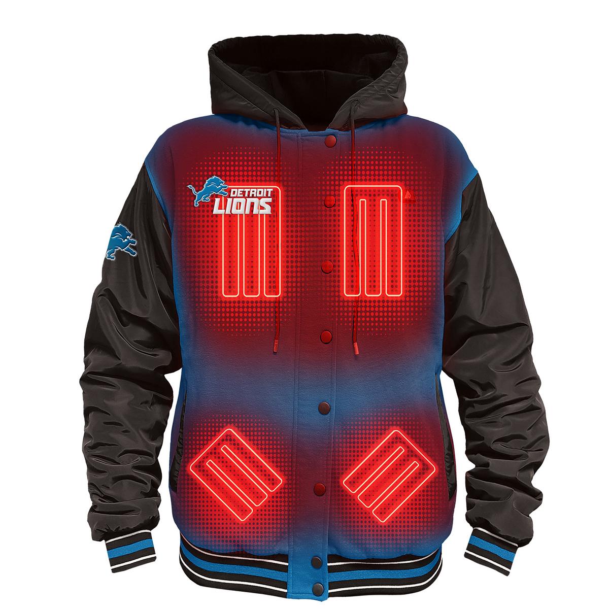 ActionHeat Detroit Lions 5V Battery Heated Varsity Jacket - Front