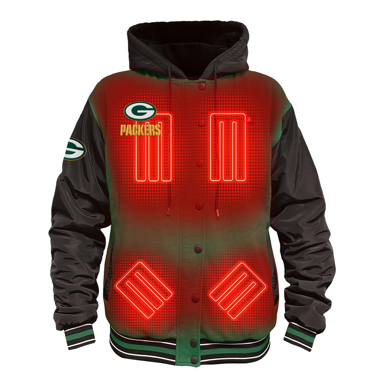 ActionHeat Green Bay Packers 5V Battery Heated Varsity Jacket - Front