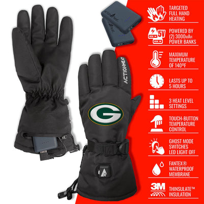 ActionHeat Green Bay Packers 5V Battery Heated Gloves - Full Set