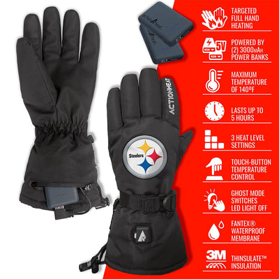 ActionHeat Pittsburgh Steelers 5V Battery Heated Gloves - Full Set