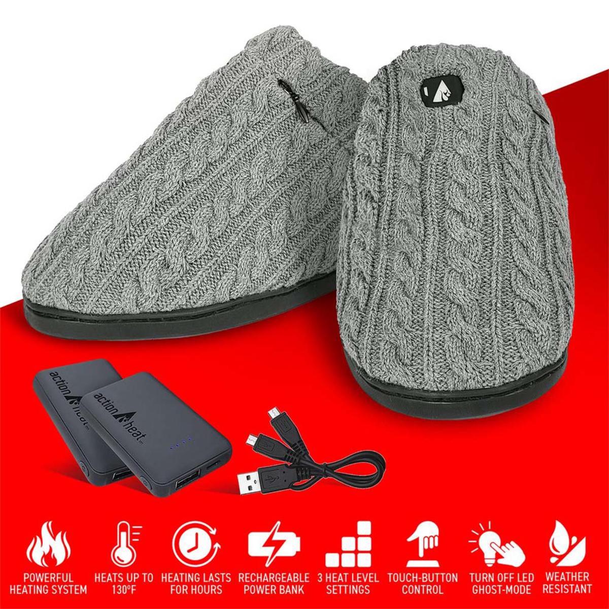 Open Box ActionHeat 5V Battery Heated Cable Knit Slippers - Info