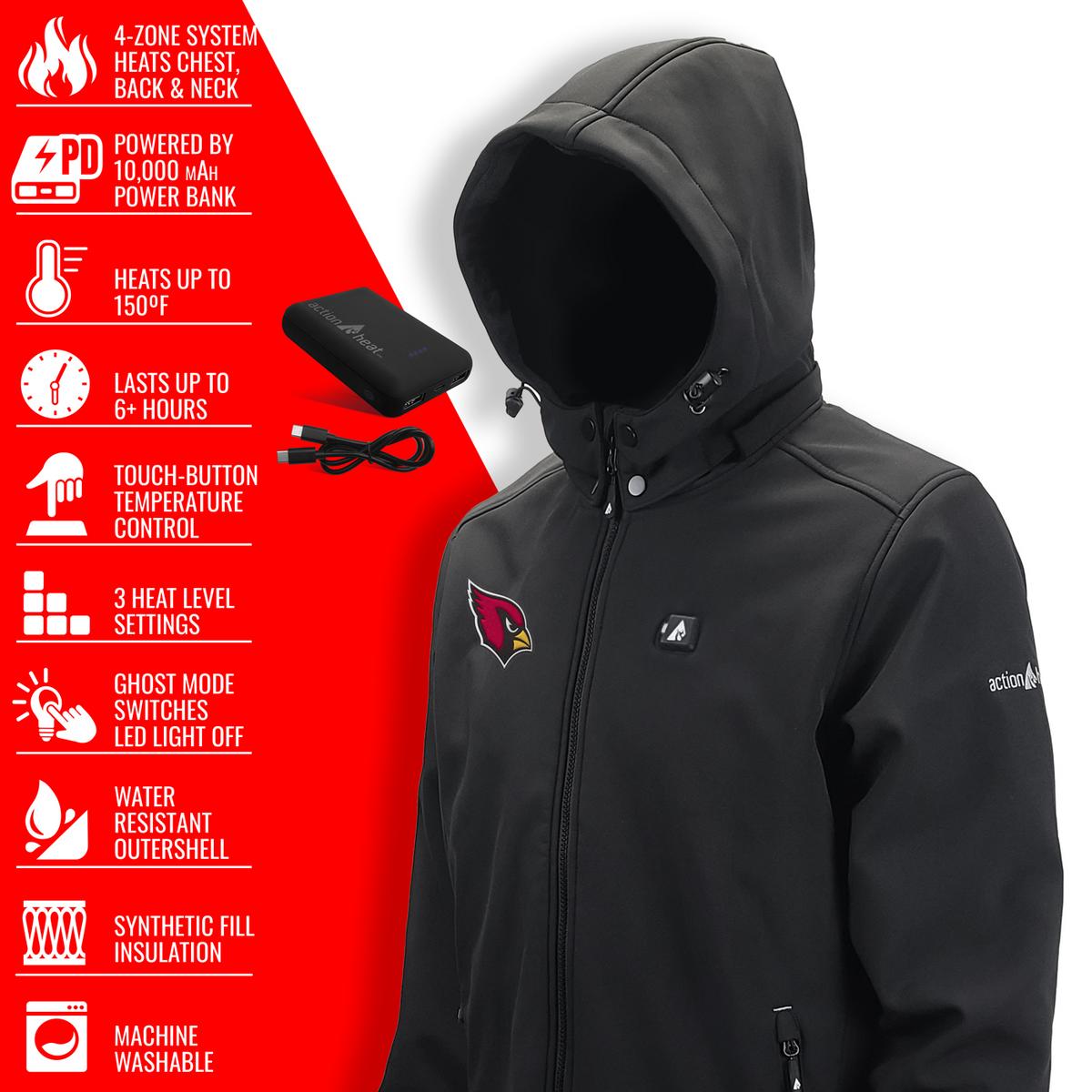 ActionHeat Arizona Cardinals 5V Men's Softshell Battery Heated Jacket - Full Set