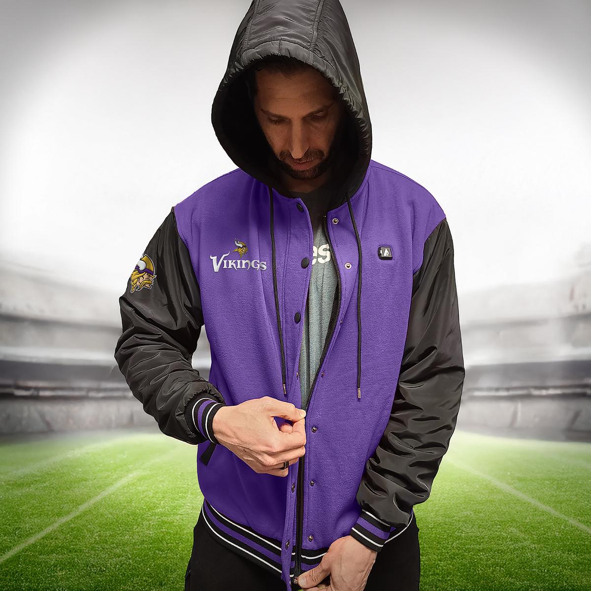 ActionHeat Minnesota Vikings 5V Battery Heated Varsity Jacket - Info