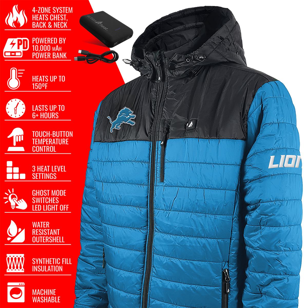 ActionHeat Detroit Lions 5V Men's Colorblock Puffer Battery Heated Jacket - Full Set