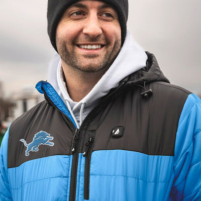 ActionHeat Detroit Lions 5V Men's Colorblock Puffer Battery Heated Jacket - Info