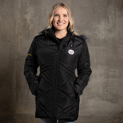 ActionHeat Pittsburgh Steelers 5V Women's Long Puffer Battery Heated Jacket - Info