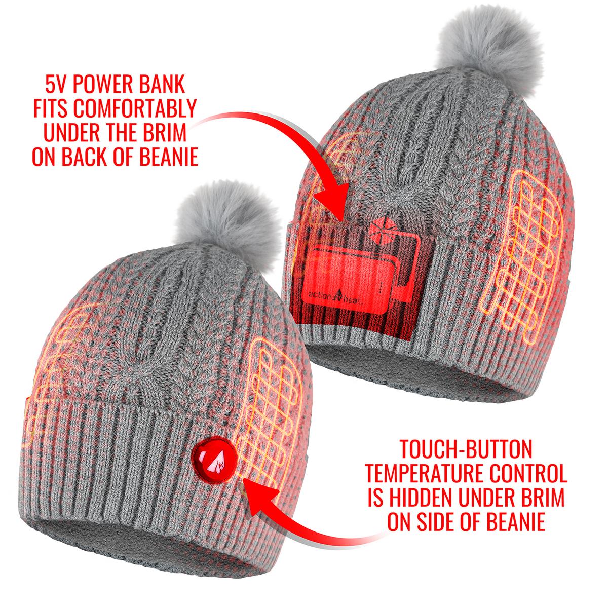 ActionHeat 5V Battery Heated Cable Knit Hat & Slippers Bundle - Back