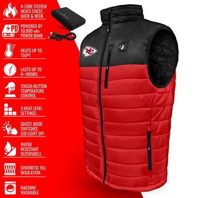 ActionHeat Kansas City Chiefs 5V Men's Colorblock Puffer Battery Heated Vest - Info