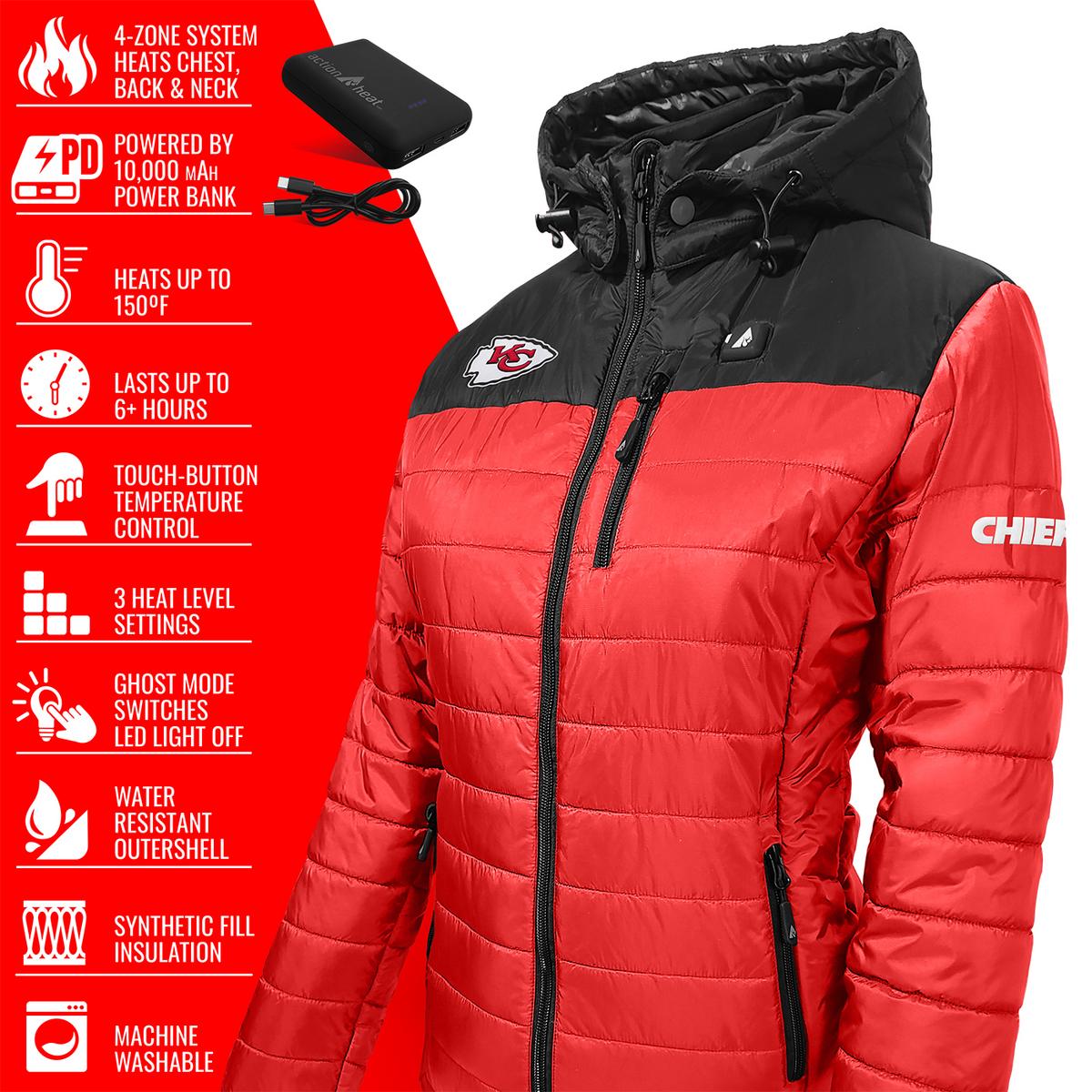 ActionHeat Kansas City Chiefs 5V Women's Colorblock Puffer Battery Heated Jacket - Full Set
