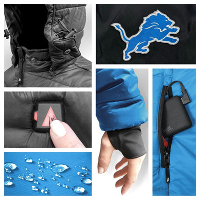 ActionHeat Detroit Lions 5V Men's Colorblock Puffer Battery Heated Jacket - Battery