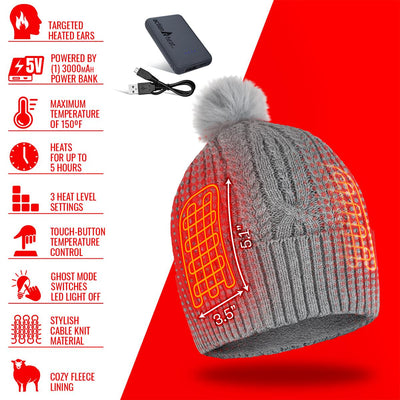 ActionHeat 5V Battery Heated Cable Knit Hat & Slippers Bundle - Full Set