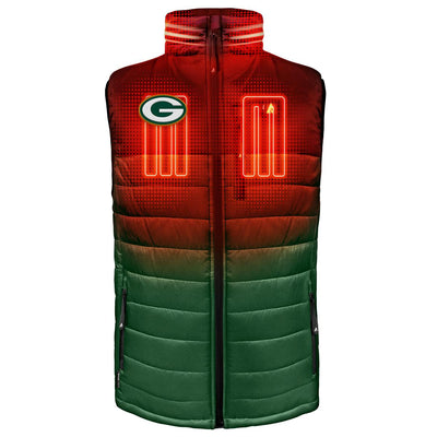 ActionHeat Green Bay Packers 5V Men's Colorblock Puffer Battery Heated Vest - Front