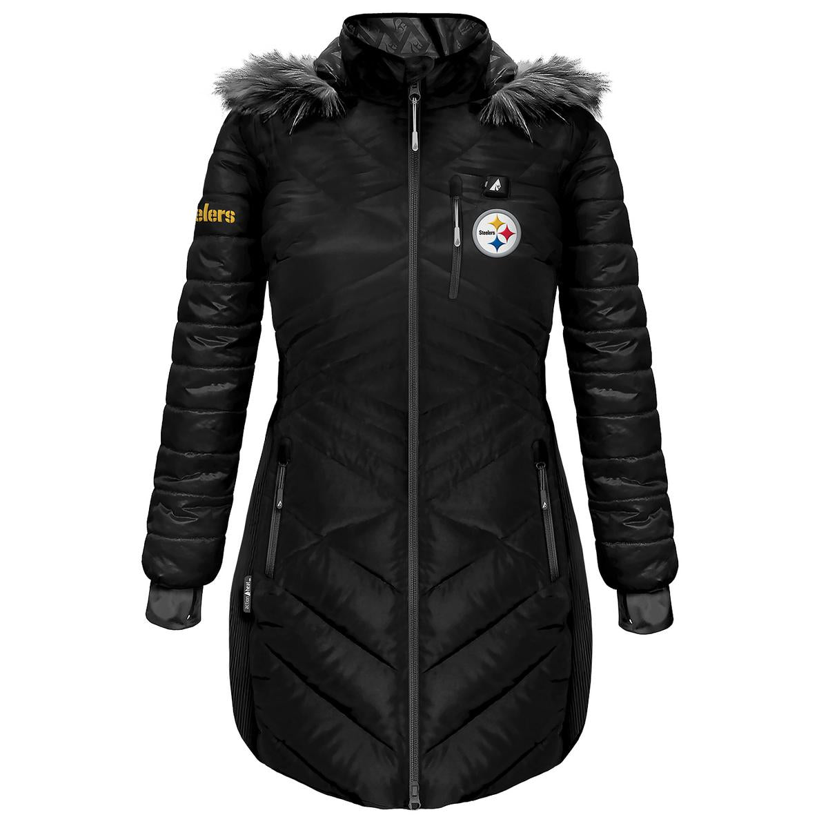 ActionHeat Pittsburgh Steelers 5V Women's Long Puffer Battery Heated Jacket - Heated