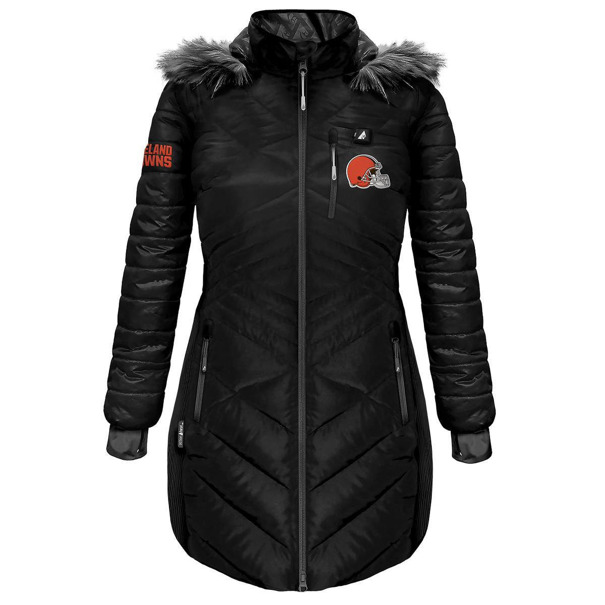 ActionHeat Cleveland Browns 5V Women's Long Puffer Battery Heated Jacket - Heated
