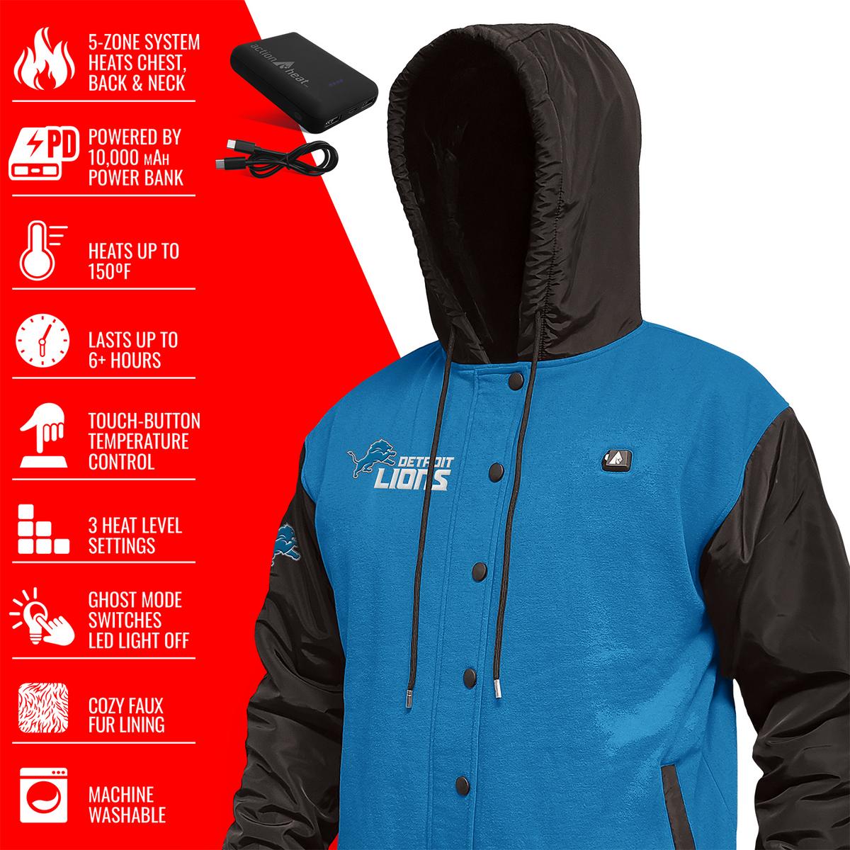 ActionHeat Detroit Lions 5V Battery Heated Varsity Jacket - Full Set