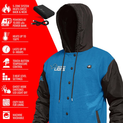 ActionHeat Detroit Lions 5V Battery Heated Varsity Jacket - Full Set