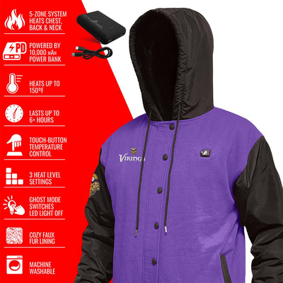 ActionHeat Minnesota Vikings 5V Battery Heated Varsity Jacket - Full Set