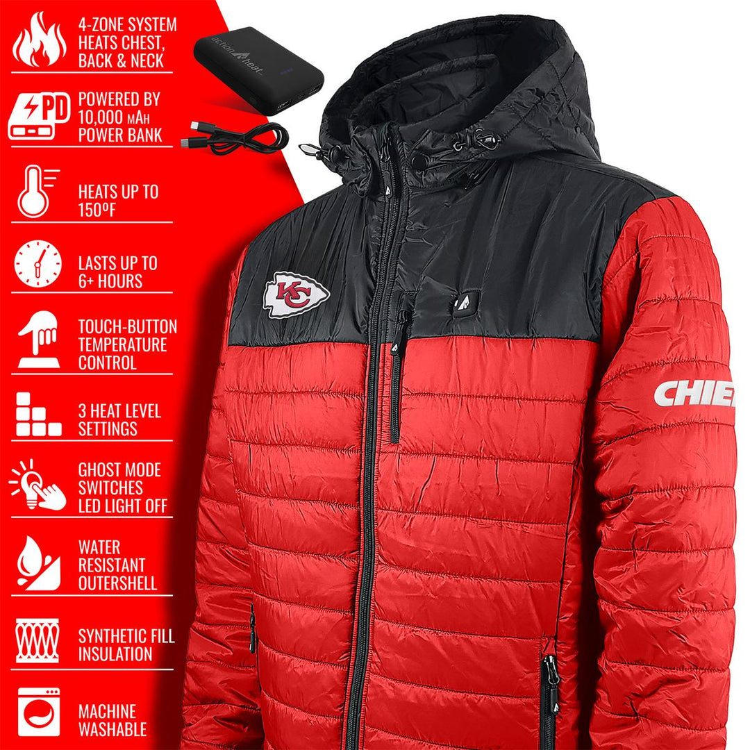 ActionHeat Kansas City Chiefs 5V Men s Colorblock Puffer Battery Heate ActionHeat Heated Apparel