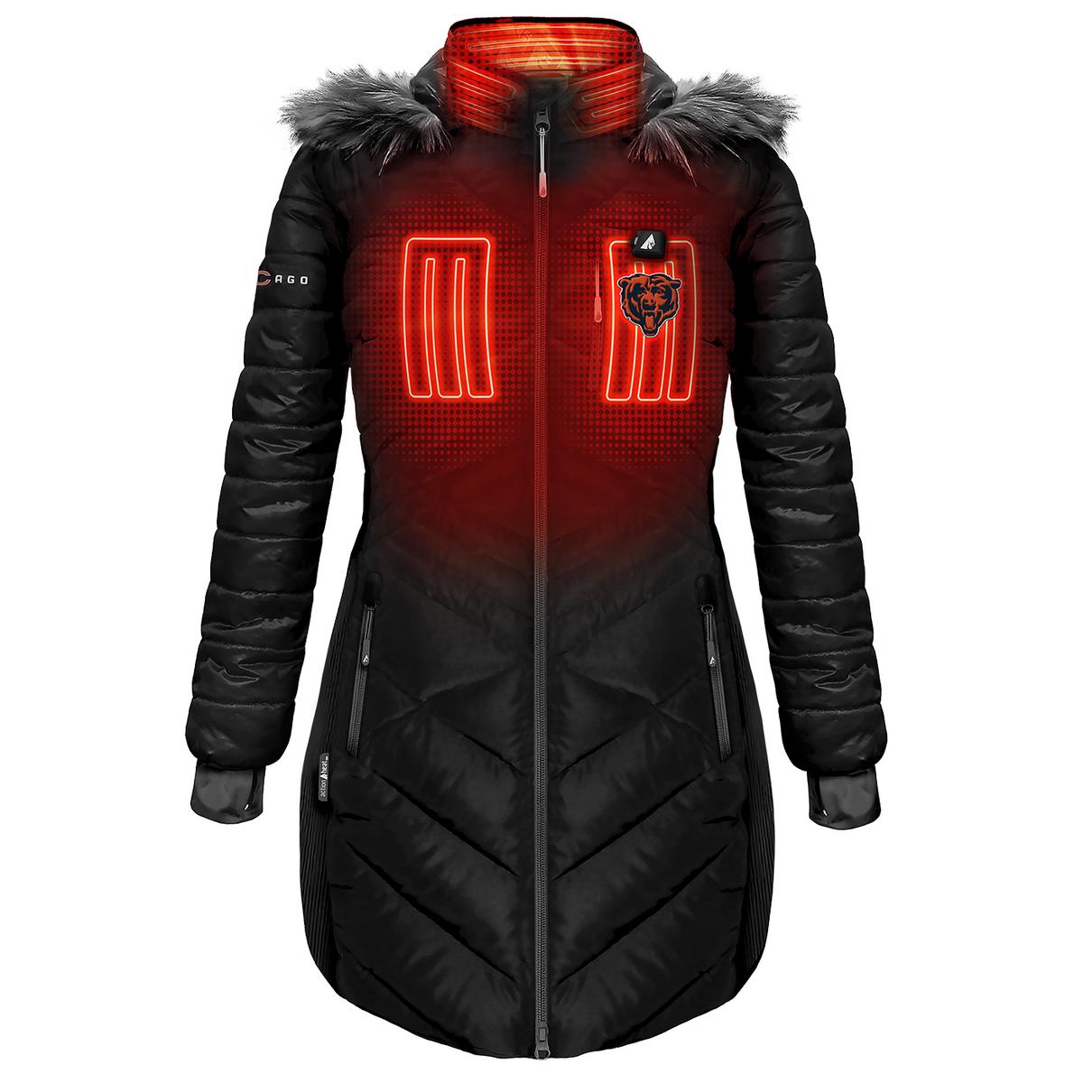 ActionHeat Chicago Bears 5V Women's Long Puffer Battery Heated Jacket - Front