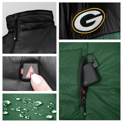 ActionHeat Green Bay Packers 5V Men's Colorblock Puffer Battery Heated Vest - Full Set