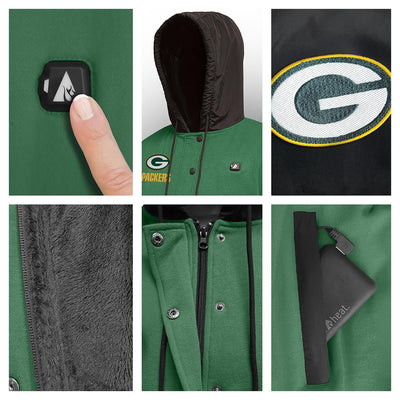 ActionHeat Green Bay Packers 5V Battery Heated Varsity Jacket - Battery