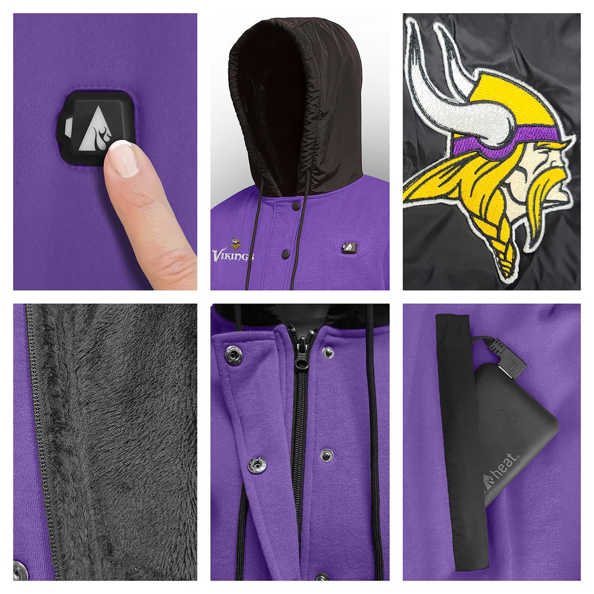 ActionHeat Minnesota Vikings 5V Battery Heated Varsity Jacket - Battery