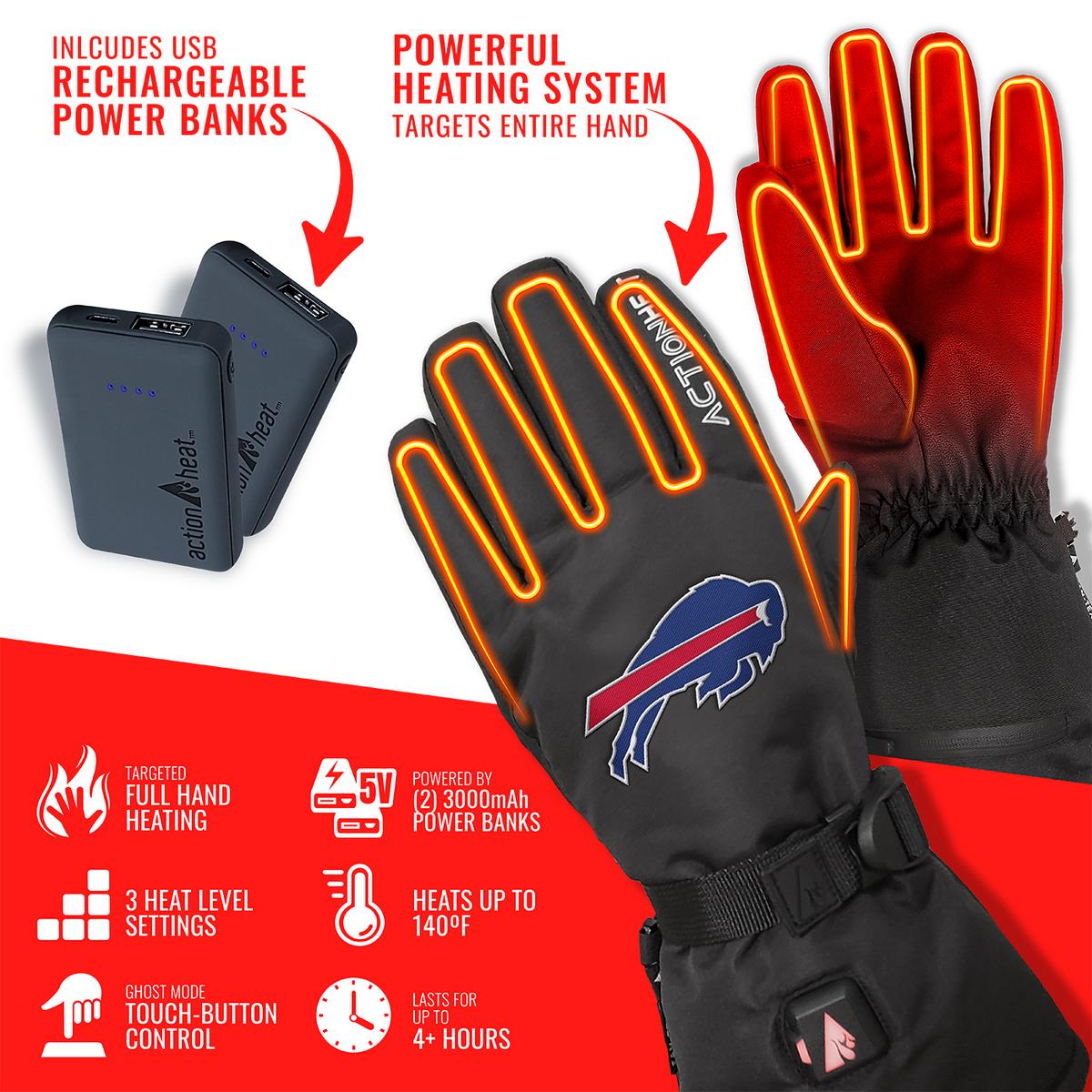 ActionHeat Buffalo Bills 5V Battery Heated Gloves - Back