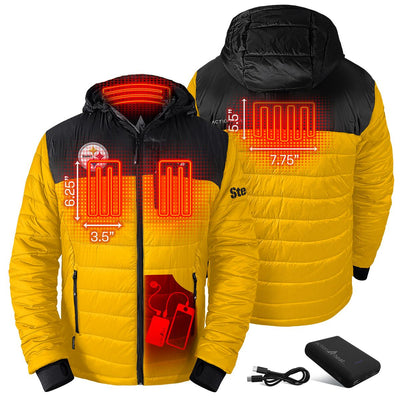 ActionHeat Pittsburgh Steelers 5V Men's Colorblock Puffer Battery Heated Jacket - Back