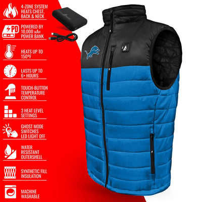 ActionHeat Detroit Lions 5V Men's Colorblock Puffer Battery Heated Vest - Info