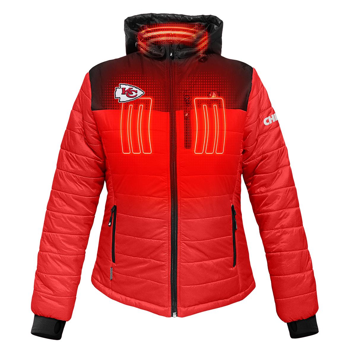 ActionHeat Kansas City Chiefs 5V Women's Colorblock Puffer Battery Heated Jacket - Front