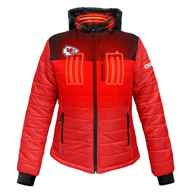 ActionHeat Kansas City Chiefs 5V Women's Colorblock Puffer Battery Heated Jacket - Front