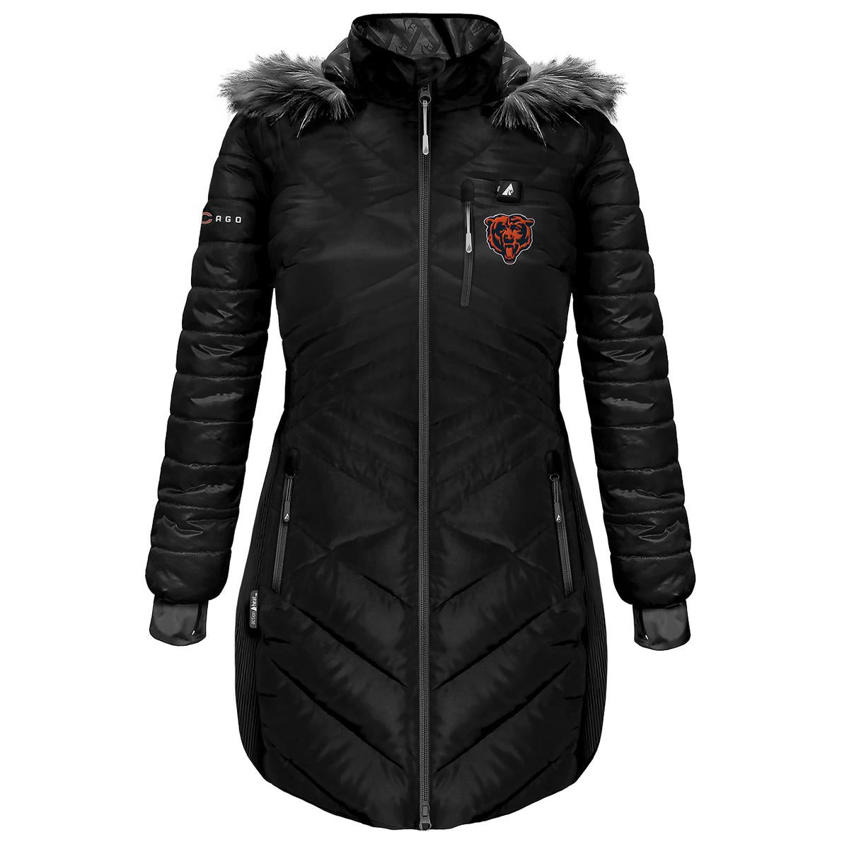 ActionHeat Chicago Bears 5V Women's Long Puffer Battery Heated Jacket - Heated