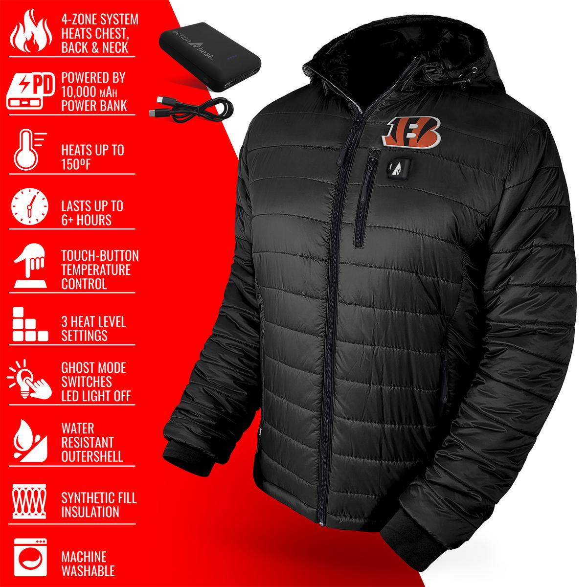 ActionHeat Cincinnati Bengals 5V Men's Puffer Battery Heated Jacket - Full Set