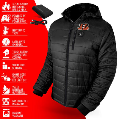 ActionHeat Cincinnati Bengals 5V Men's Puffer Battery Heated Jacket - Full Set