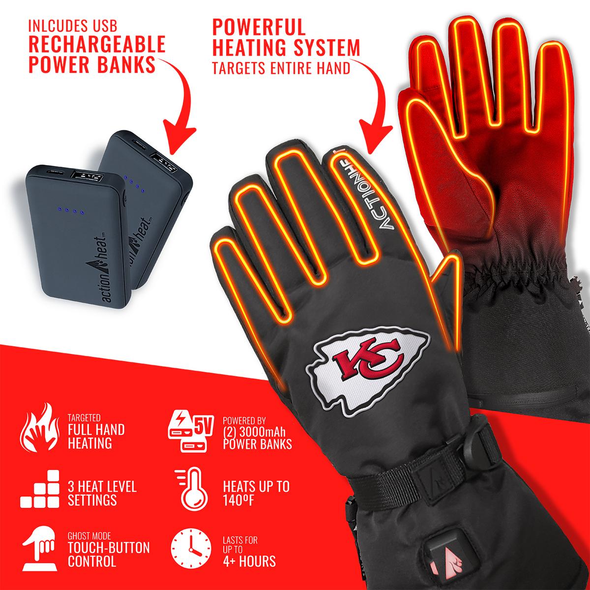 ActionHeat Kansas City Chiefs 5V Battery Heated Gloves - Back