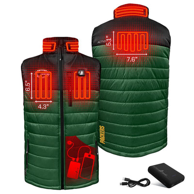 ActionHeat Green Bay Packers 5V Men's Colorblock Puffer Battery Heated Vest - Back