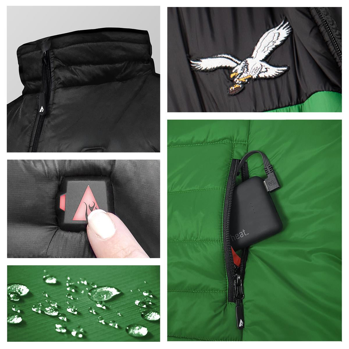 ActionHeat Philadelphia Eagles 5V Men's Colorblock Puffer Battery Heated Vest - Full Set