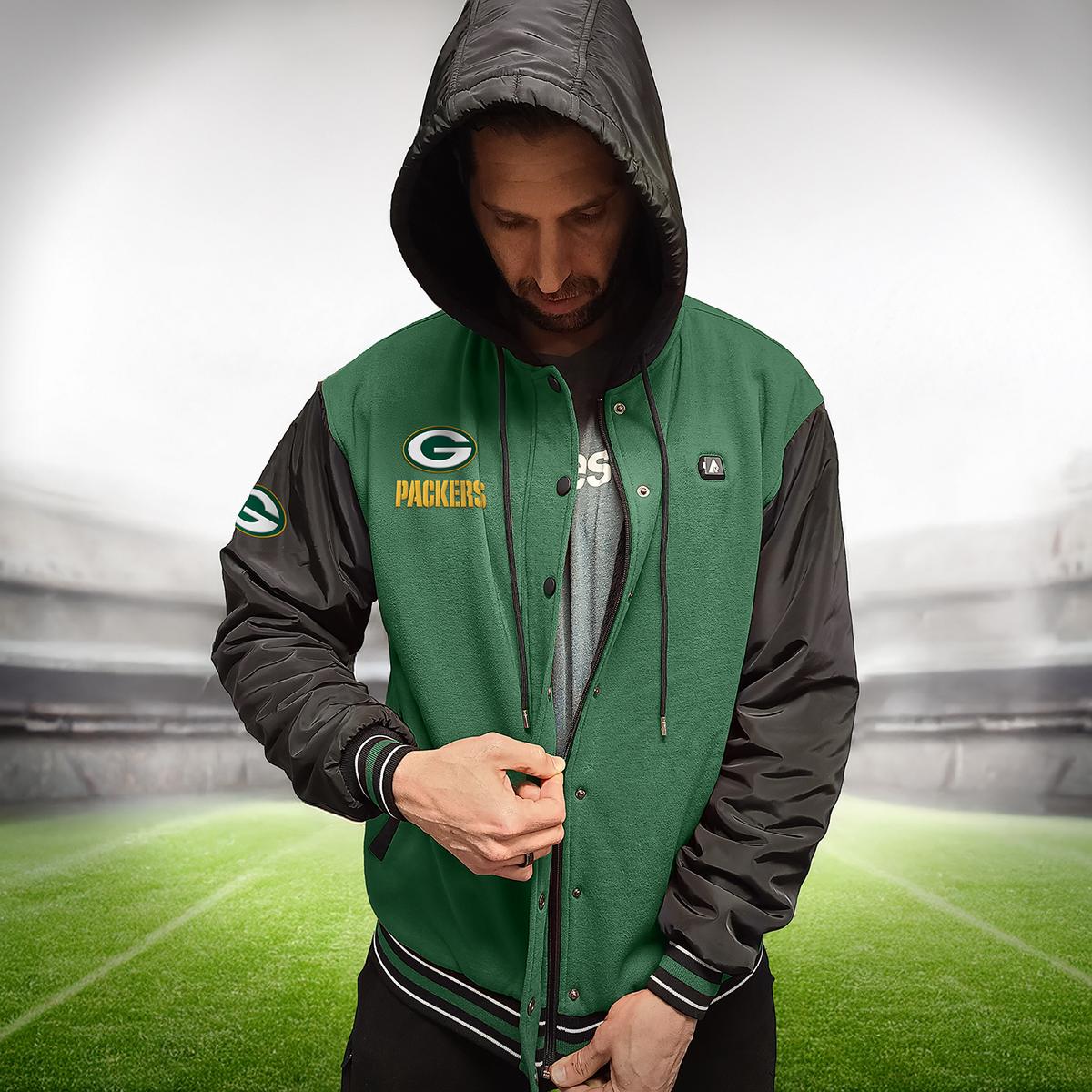 ActionHeat Green Bay Packers 5V Battery Heated Varsity Jacket - Info