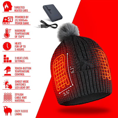 ActionHeat 5V Battery Heated Cable Knit Hat & Scarf Bundle - Battery