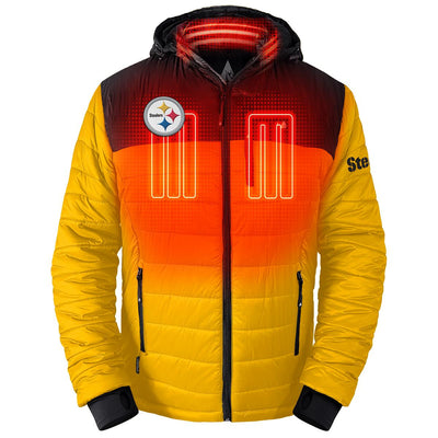ActionHeat Pittsburgh Steelers 5V Men's Colorblock Puffer Battery Heated Jacket - Front