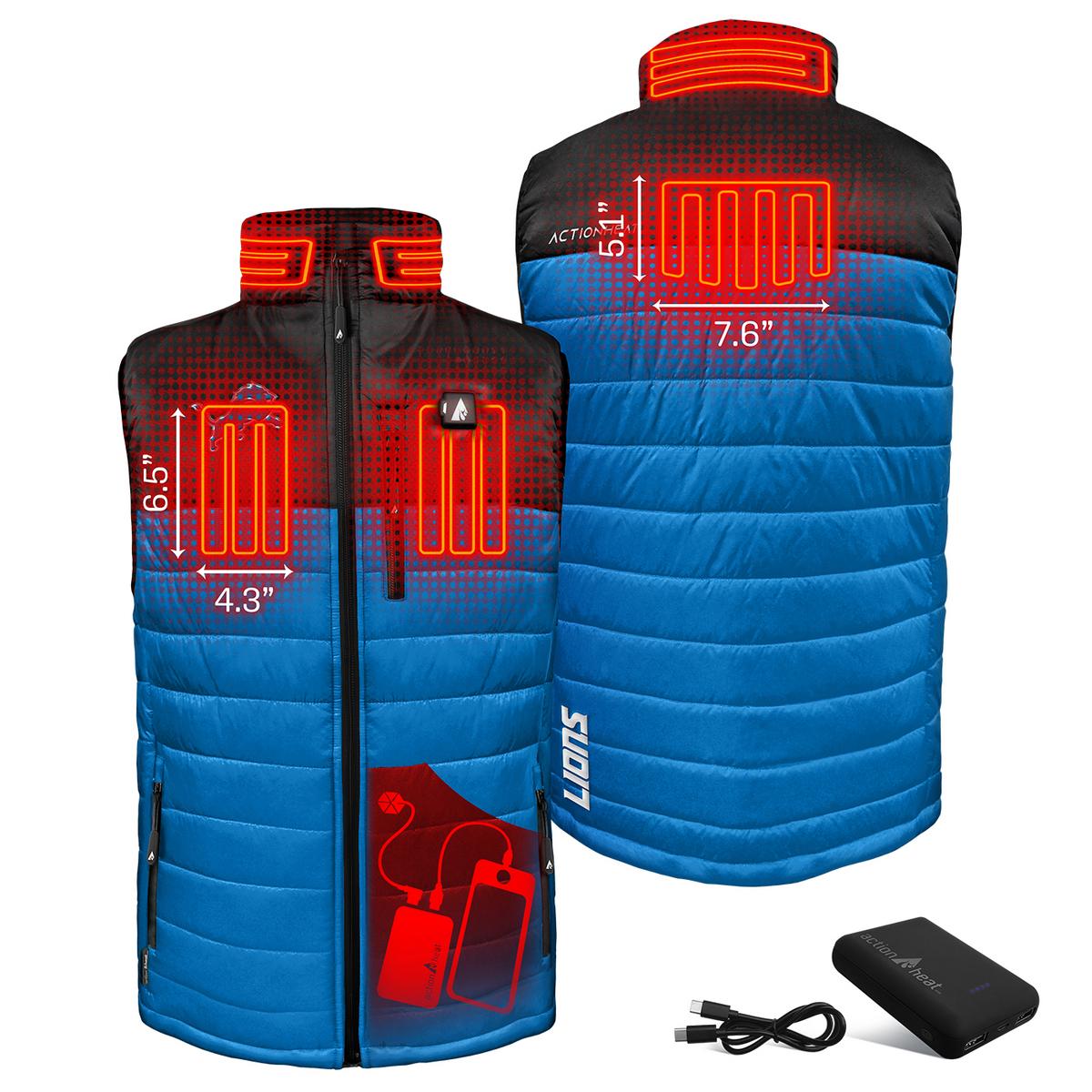 ActionHeat Detroit Lions 5V Men's Colorblock Puffer Battery Heated Vest - Back