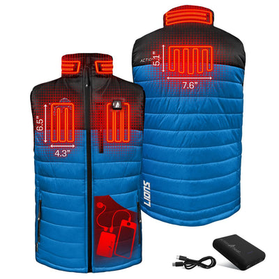ActionHeat Detroit Lions 5V Men's Colorblock Puffer Battery Heated Vest - Back
