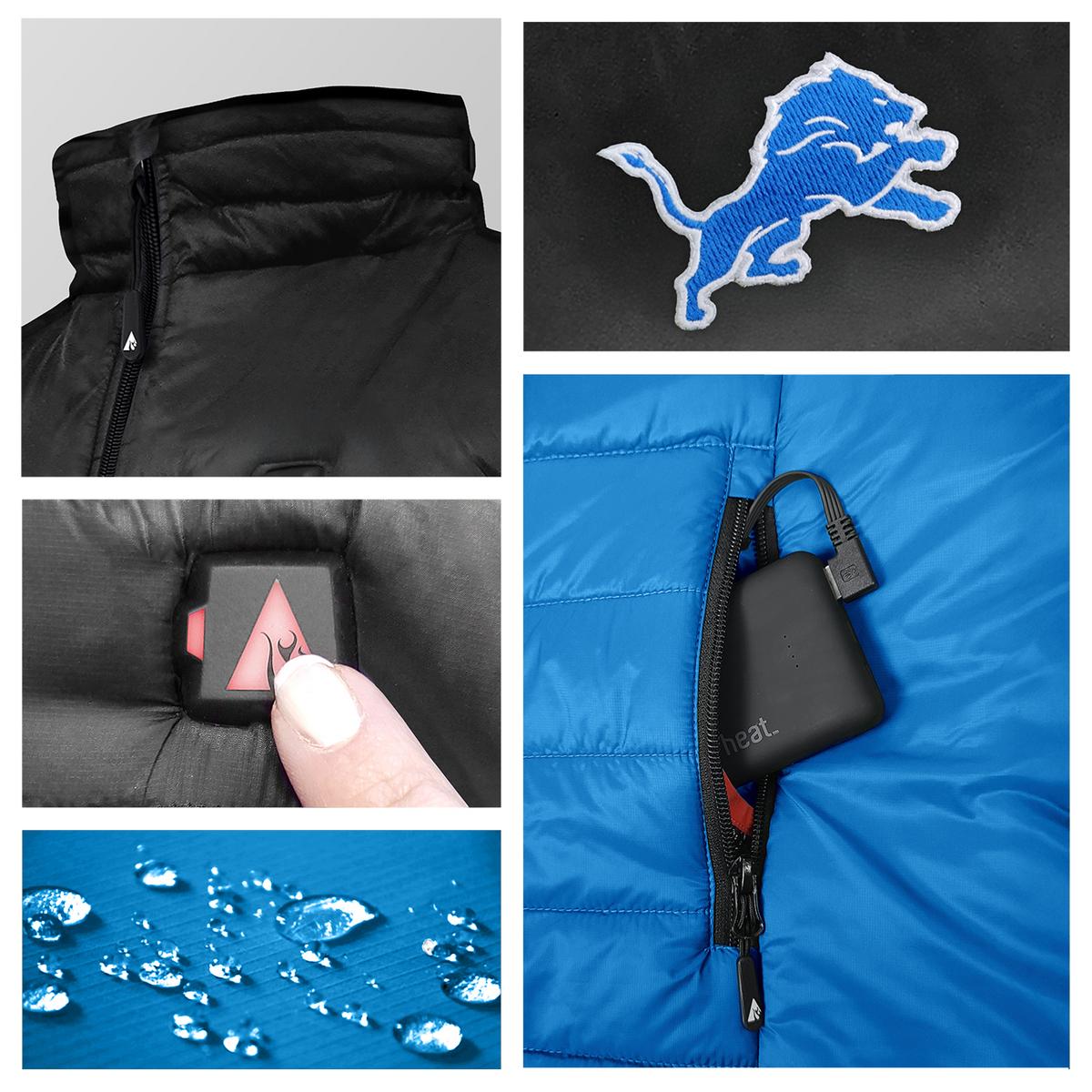 ActionHeat Detroit Lions 5V Men's Colorblock Puffer Battery Heated Vest - Full Set