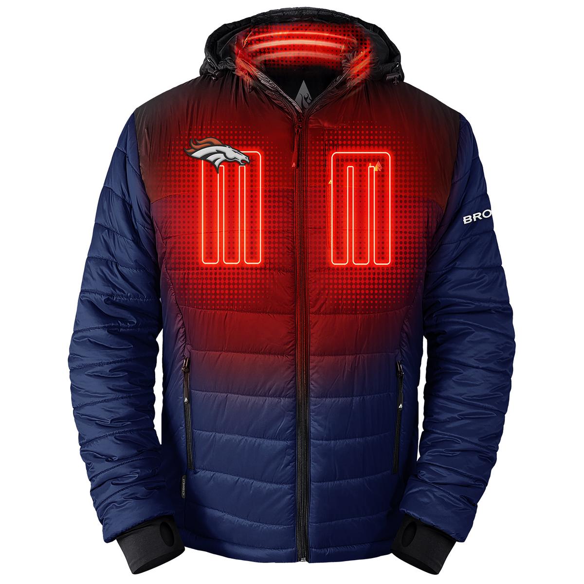 ActionHeat Denver Broncos 5V Men's Colorblock Puffer Battery Heated Jacket - Front